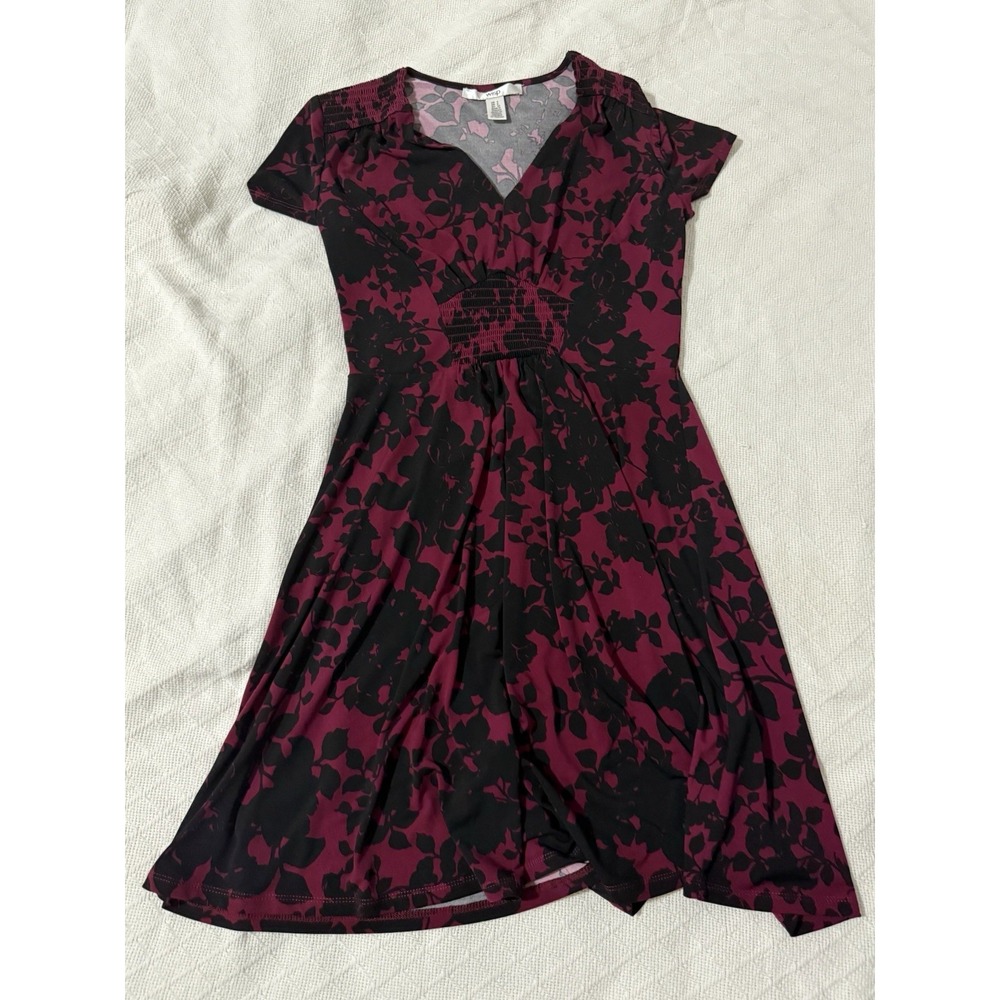 WISP - Wine & Black Floral Ceena Sleeveless Keyhole Neck Knit Dress size 4